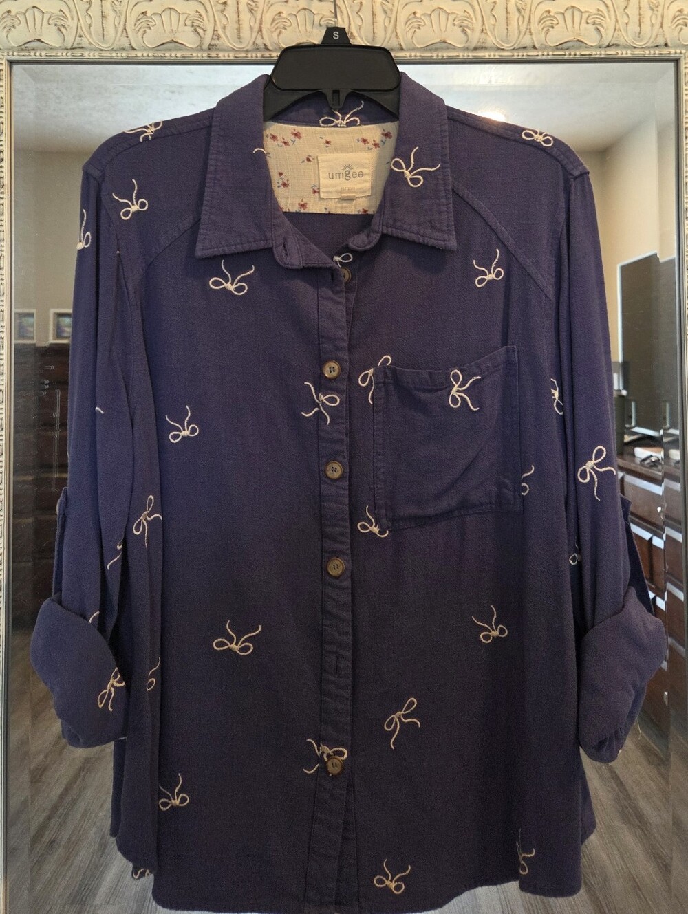 Umgee Button-Front Shirt with Bow Print